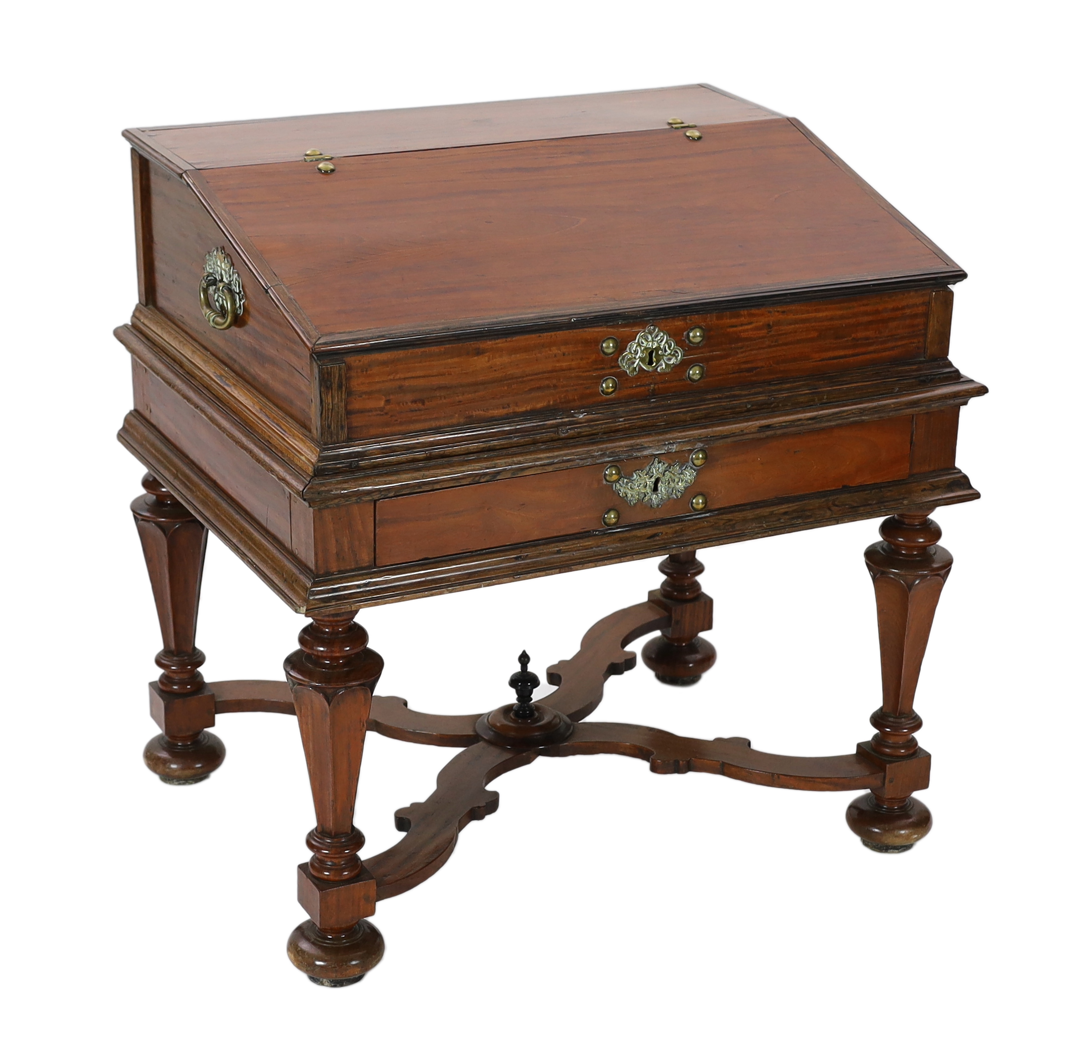 An 18th century Dutch colonial satinwood bureau, 95cm wide, 71cm deep, 95cm high